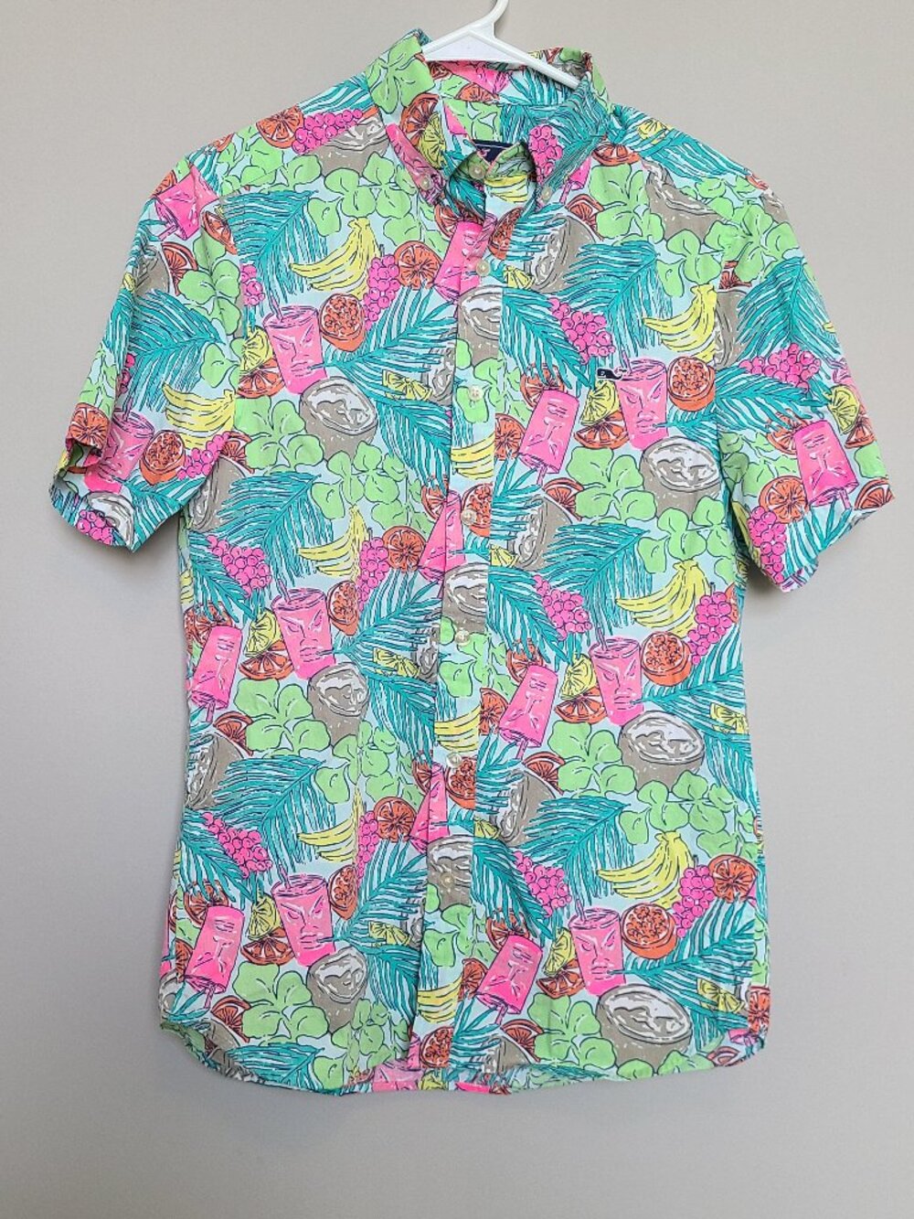 Vineyard Vines Mens XS Tropical Shsort Sleeve Button Down Shirt Tiki Bright